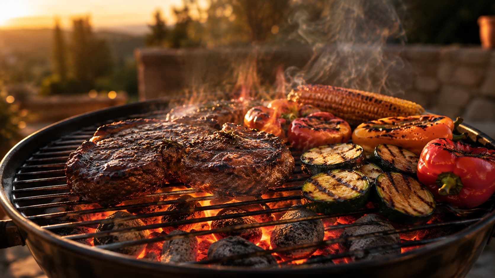 Grillades de viande et légumes sur briquettes Everline